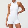Women's Sleeveless Half-Zip One-Piece Yoga Bodysuit with Chest Pad
