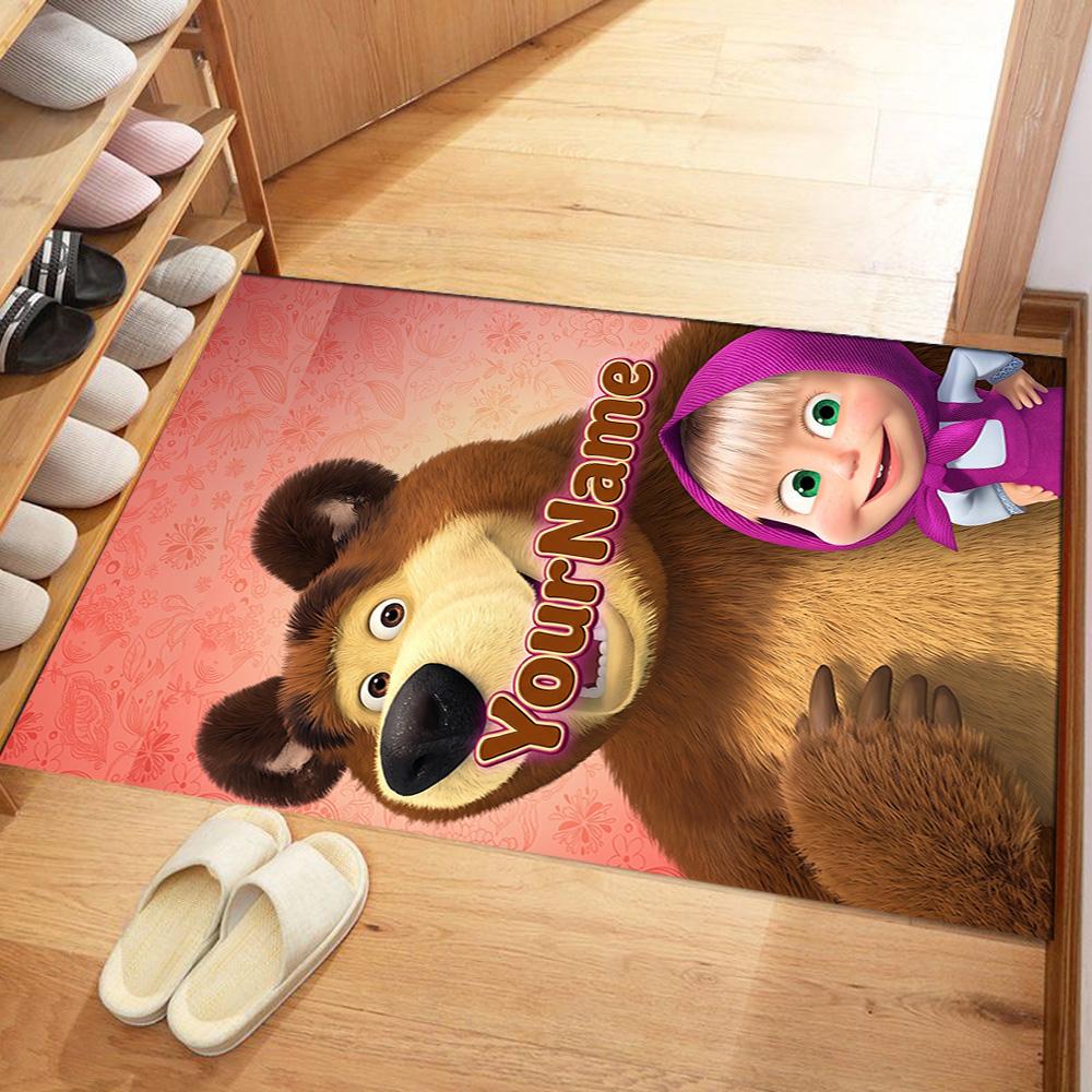 Masha Bear Customize Text Floor Mat Perfect for Outdoor Game Room Entryway Study room Anti-slip Rug Office home decor Spiritual Gift