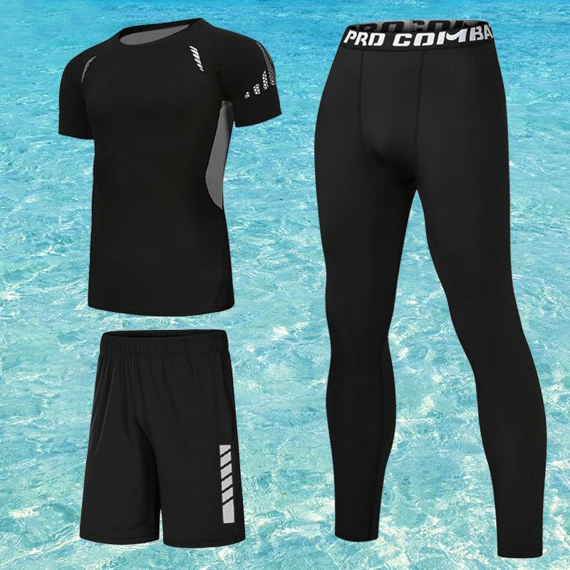 Mens UV Protection Rash Guard Set Long Sleeve Pants Short Swimwear Snorkeling Surfing Diving