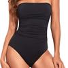 Solid Color Womens One Piece Swimsuit With Detachable Straps Ruched Bust Tummy Control Backless Design