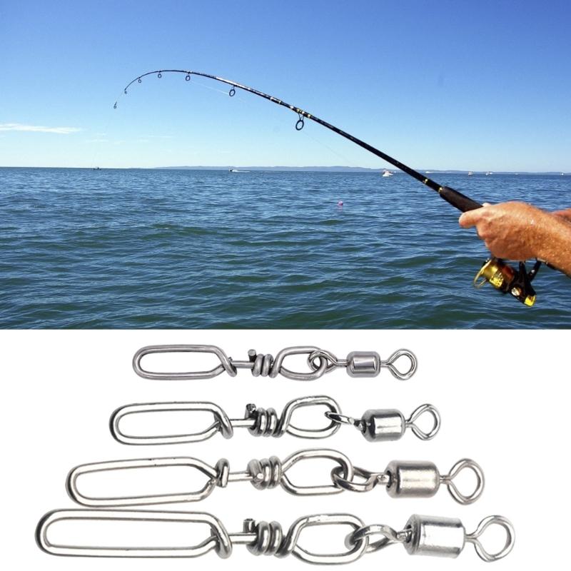 10Pcs Highly Strength Rolling Ball Bearing Snap Fishing Barrels Swivels Baits Connectors Clip for Saltwater Freshwater
