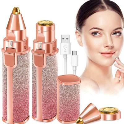 2 IN 1 Electric Eyebrow Trimmer USB Rechargeable Body Facial Hair Removal Lipstick Shape Mini Epilator for Women Colorful Starry Sky