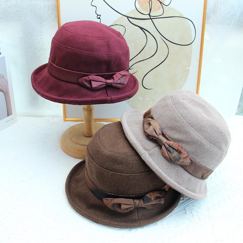 Middle-aged and elderly hat female autumn and winter old lady grandma foreign style cloth hat casual warm bucket hat mother old man basin hat