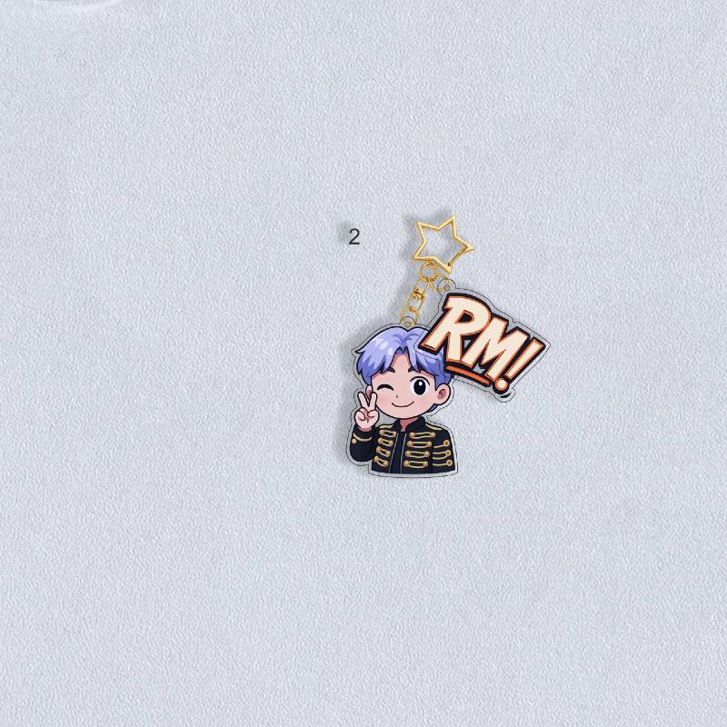 BTS Uniform Cartoon Keychain with Colorful Name Tag & Star Charm, Bangtan Boys Cartoon Figure Keyring, Kpop Idol Bag Pendant for ARMY Fans