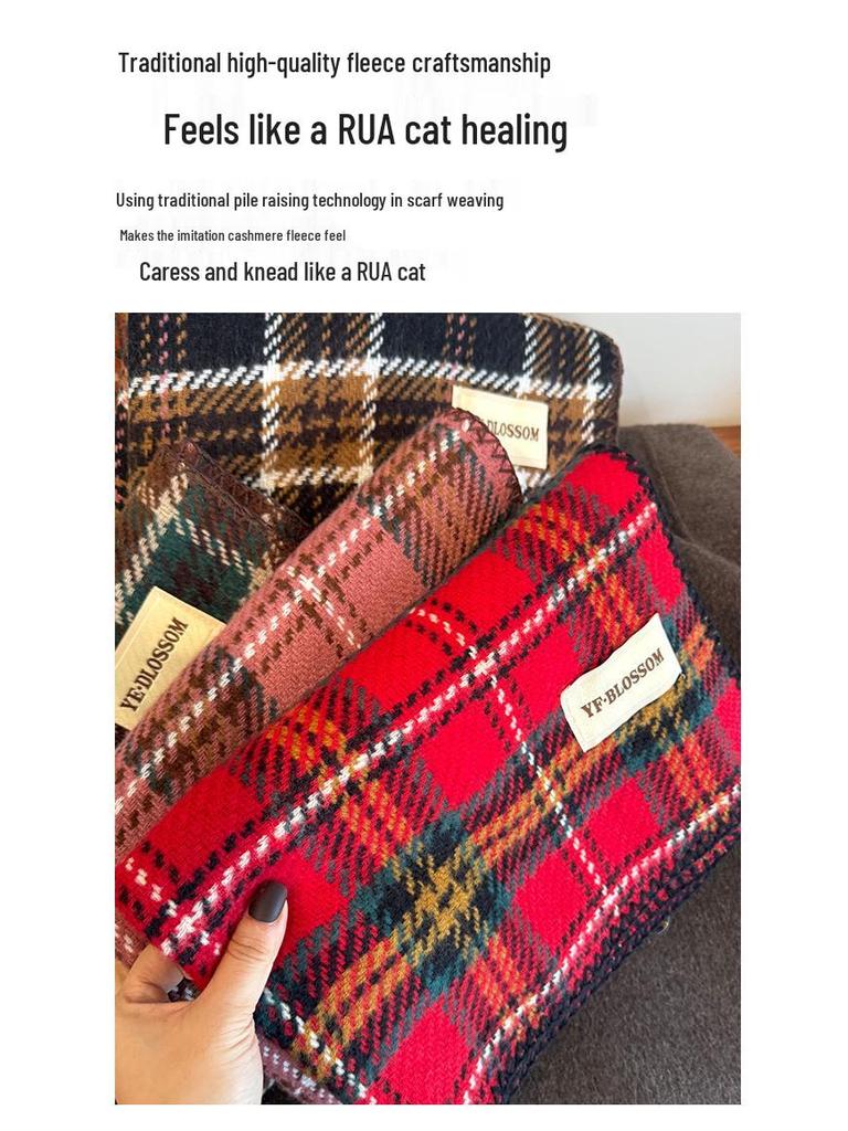 2024 Jesień/Zima Oversize Czerwony Szalik w Kratę - Unisex Ciepły Szoal i Ocieplacz na Szyję