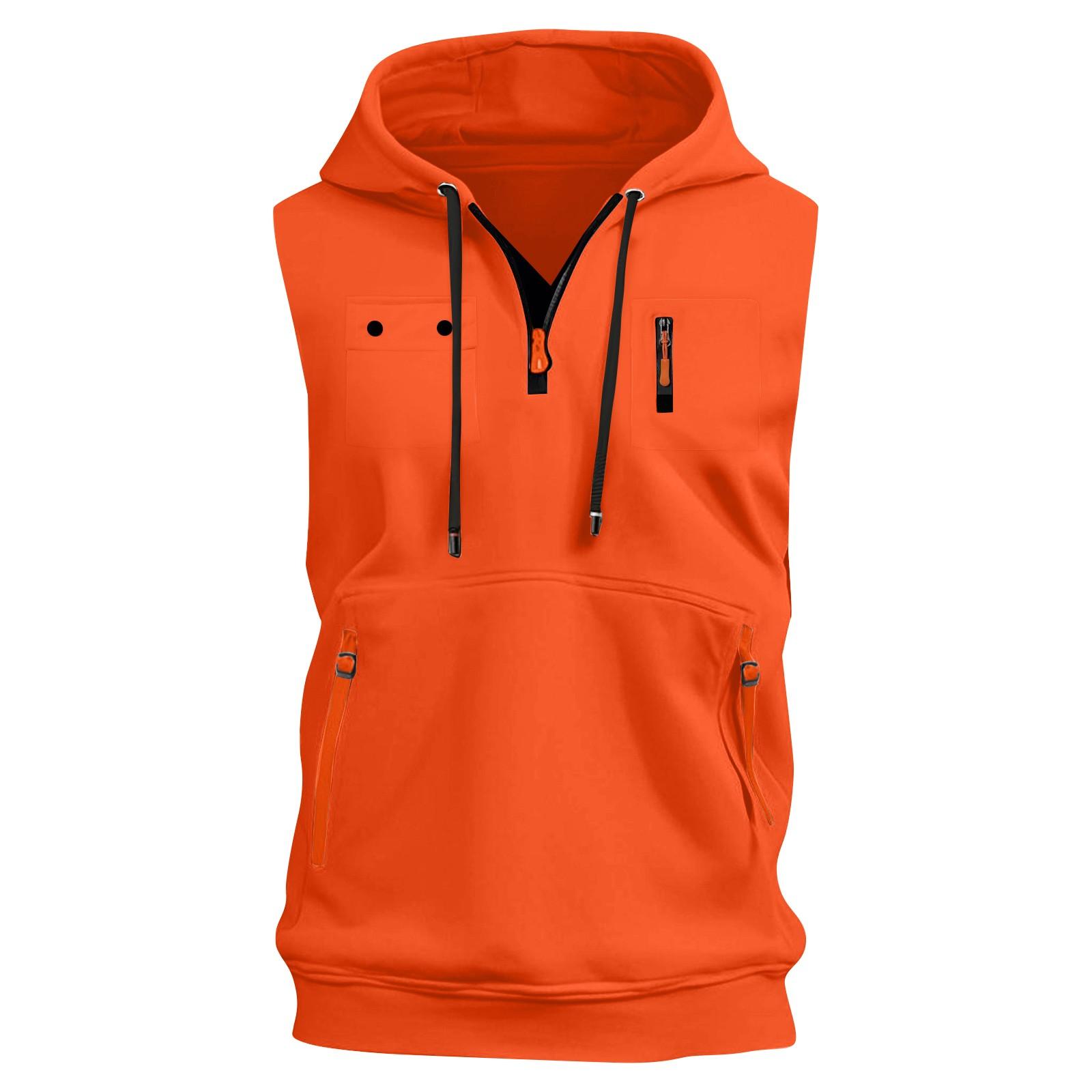 

Мужской летний жилет с карманом на молнии, коротким рукавом и капюшоном, мужские спортивные повседневные топы большого размера M