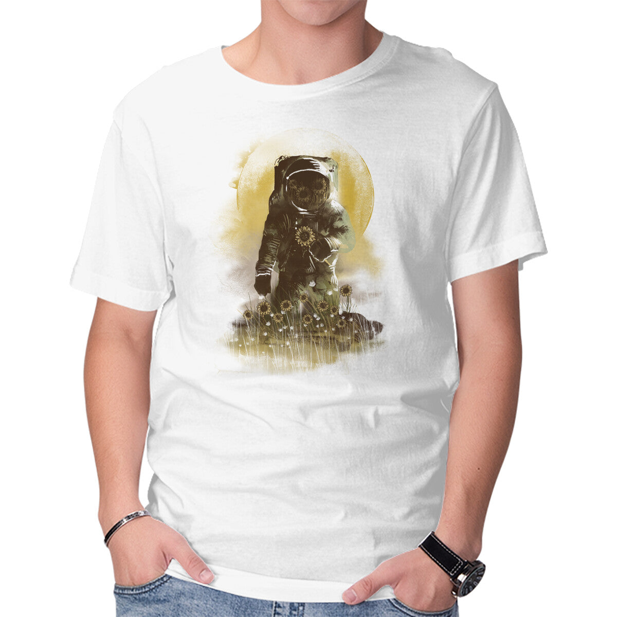 Unisex Crew Neck T-Shirt Sunflower Field Graphic Short Sleeve Casual Tee S