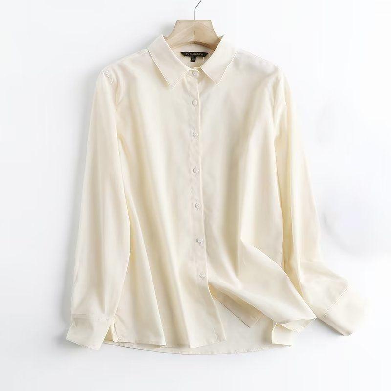 

MD Women s Clothing Spring and Summer New Arrival Dopamine Color Minimalist Plaid Long Linen Sleeves Shirt Female 05138650669 Stone Cyan L