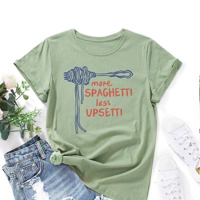 Less Upsetti Cotton T-Shirt Short Sleeve Round Neck Women 2d Print Tops
