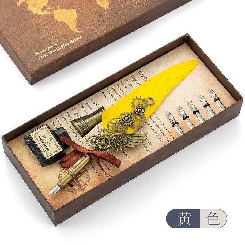 Retro Dip Pen British Student Dip Metal Fountain Pen Birthday Gift Set Machinery Feather Pen