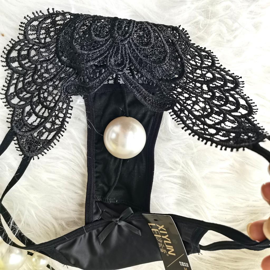 Imitation Pearl Underwear with Massage Beads Sexy Thong Panties for Women Tighten Briefs Comfortable Wear