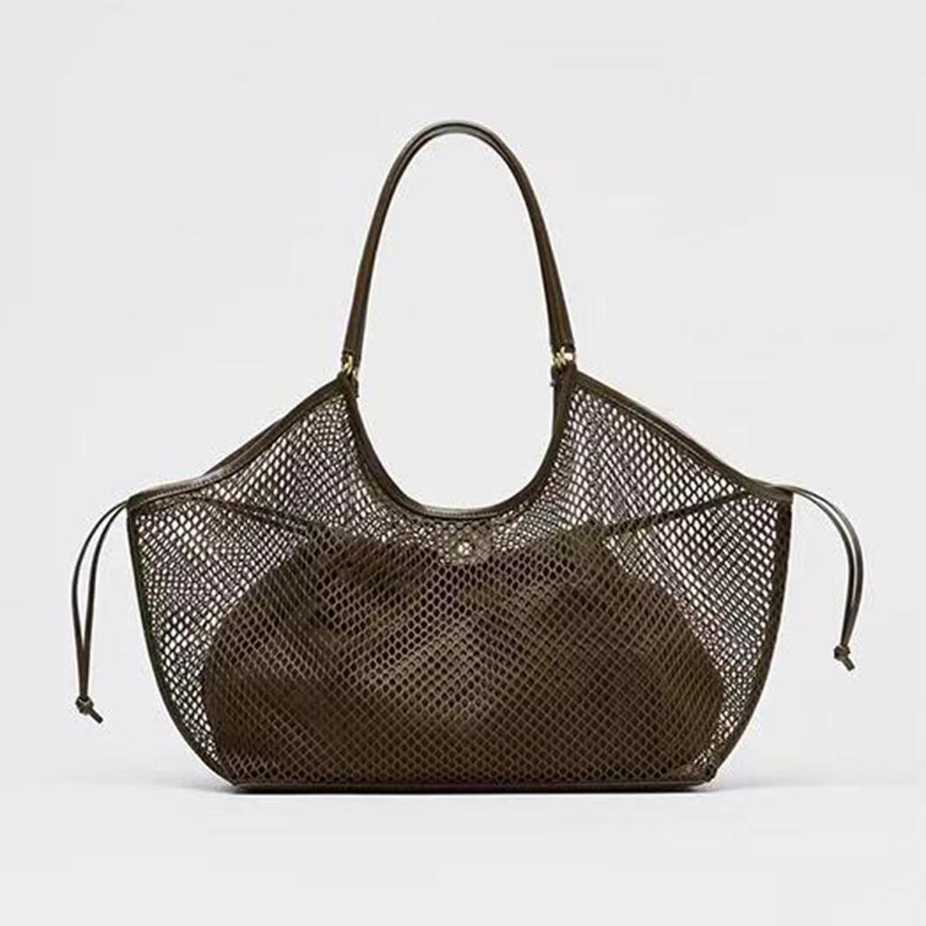 Dámská síťovaná plážová cestovní taška přes rameno s velkou kapacitou, ležérní nákupní taška, úložný prostor na plážové hračky, dutý design rybářské sítě