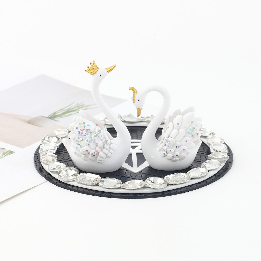 Swan Couple Rhinestone Perfume Ornament for Car Interior - Elegant Lady's Decoration