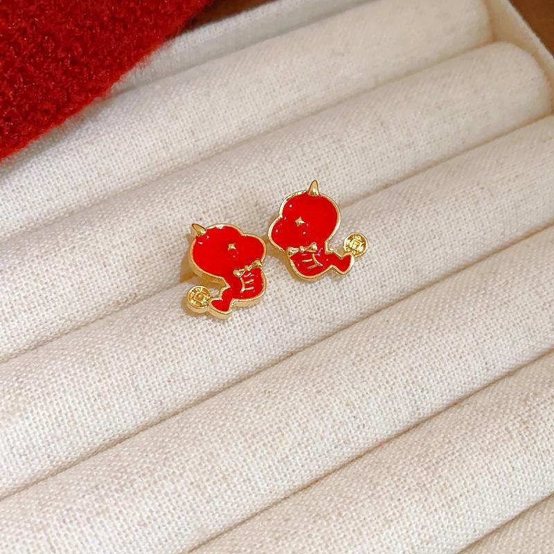 Ancola Silver Needle Red Heart Earrings – Fashionable, Luxurious & Elegant for Autumn/Winter 2025