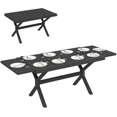 Extendable Aluminum Garden Table Outdoor Dining Table Wood Effect 8-10 People 214x85x73cm Anthracite Grey