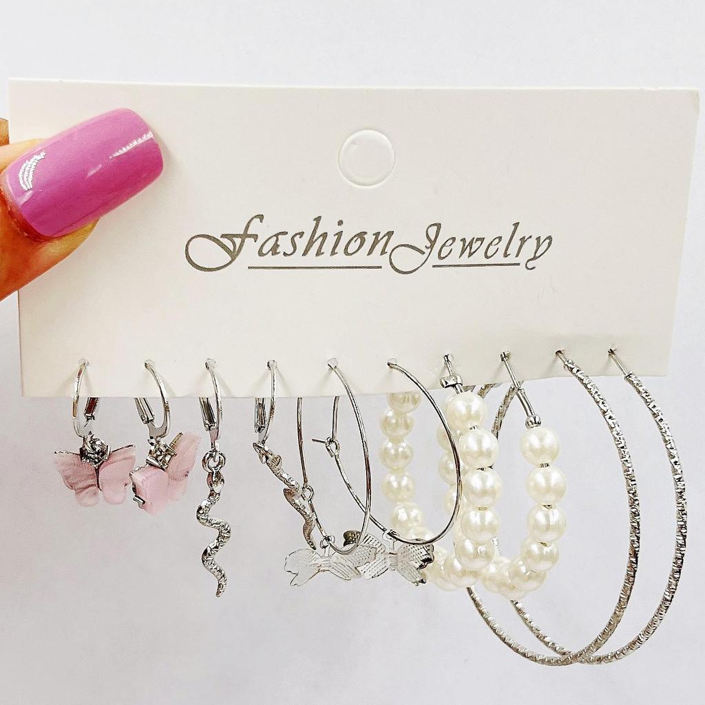 Gold-Pearl Punk Hoop Earrings Set for Women