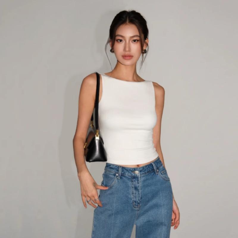 

Женский двухслойный танктоп с вырезом лодочкой, мягкий и облегающий S белый