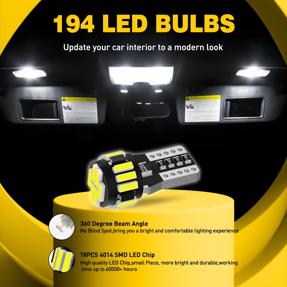 AUXITO 4/2Pcs W5W T10 LED CANBUS No Error 5W5 194 168 Map Dome Lights Parking Light Interior Side Bulb for Hyundai Tucson Santa Dome Lights 6