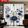 2 Panels Blue Floral Curtains Watercolor Flower Printed Drapes Blackout Polyester Window Treatment for Living Room Bedroom Home