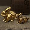 Chinese  Year Antique Solid Copper Zodiac Lucky Rabbit Statue Ornament Vintage Copper Key Chain Figurine Decoration