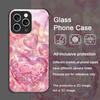 Stylish Pink Heart-Shaped Crystal Tempered Glass Phone Case for iPhone 17 16 Pro Max 15 14 13 12 11 Mini XS XR 7 8 14 Plus Cover