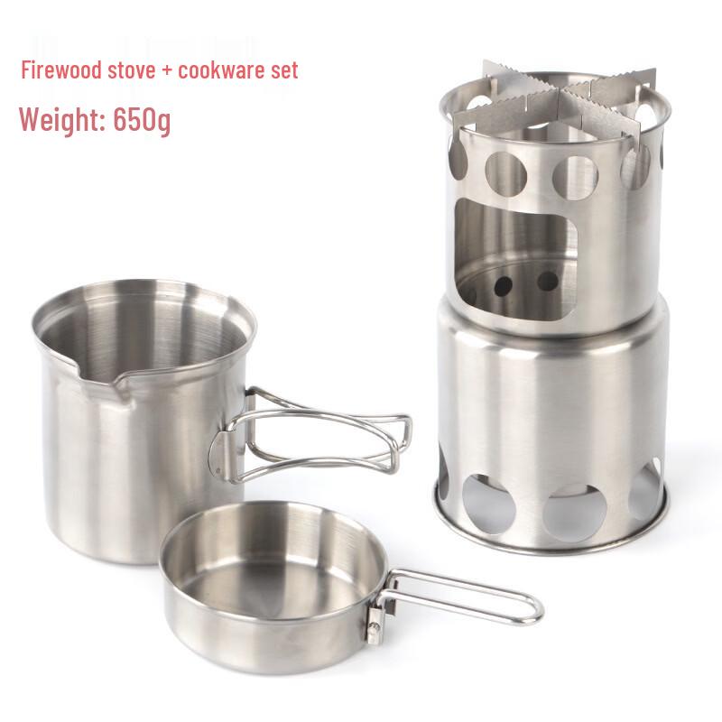 Gongziyu Outdoor Portable Stainless Steel Wood Stove & Pot Set