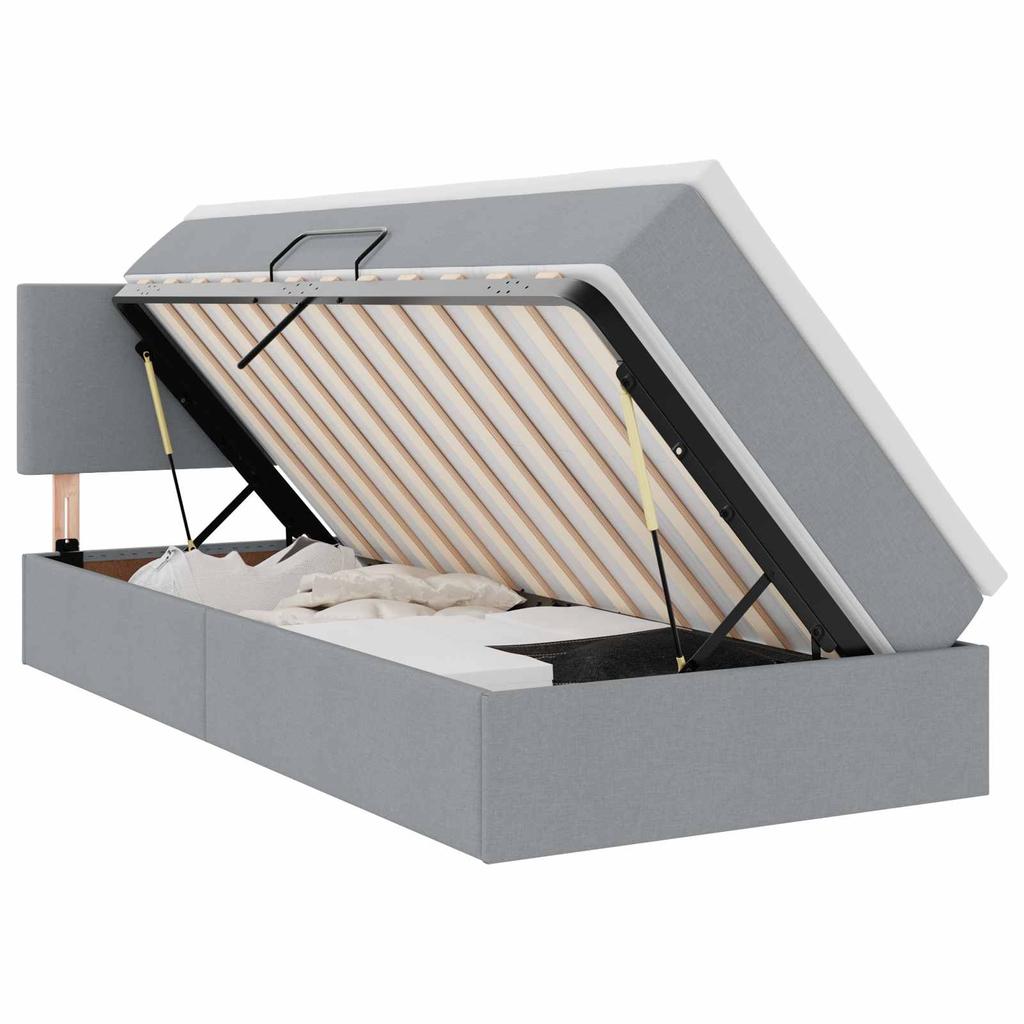 LED Storage Bed with Mattress Light Grey 90 x 200 cm Fabric