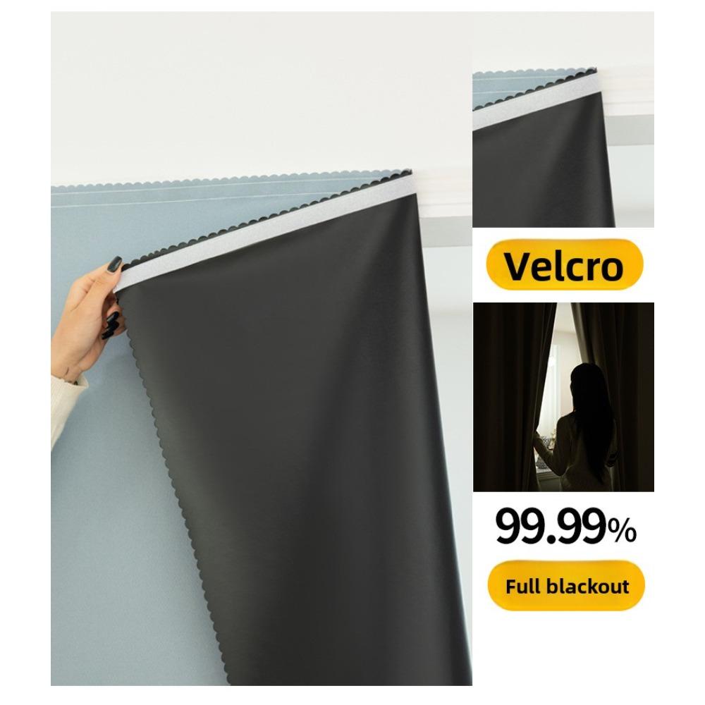 Velcro Full Blackout Curtain No Drill Installation Window Sun Shade UV Protection Door Curtain