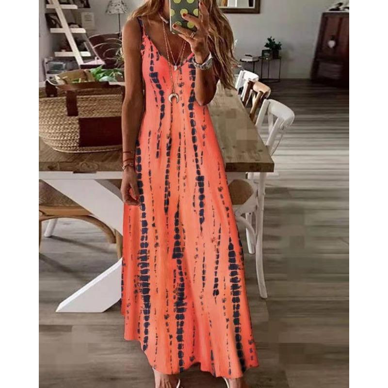 

Летнее платье Y2k в полоску с v-образным вырезом и принтом, женские повседневные свободные пляжные длинные платья в стиле ретро, ​​женская мода, элегантная одежда без рукавов для отпуска 5XL оранжевый