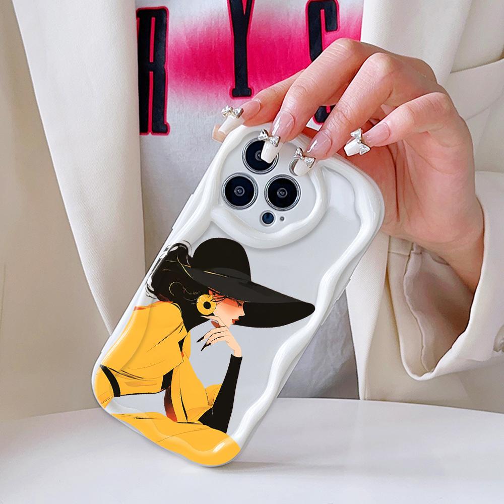 Kreslený vzor krémová textura pouzdro vlnitý okraj měkký silikonový kryt pouzdro na telefon pro iPhone Samsung Huawei Honor Xiaomi Redmi Infinix Tecno