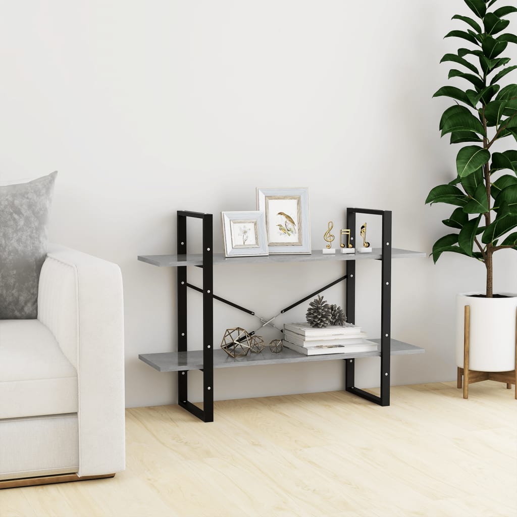 2 Tier Bookshelf Concrete Grey 100 x 30 x 70 cm Particleboard