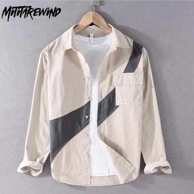 Japanese Style Cargo Shirts for Men Spring/autumn Pure Cotton Long Sleeve Casual Shirts New Fashion Stitching Shirts Youth Men Tops