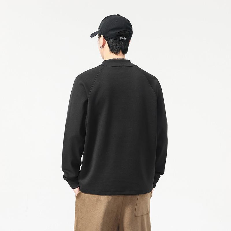 Mens Loose Round Neck Long Sleeve Heavyweight Casual Vintage Bottoming T Shirt