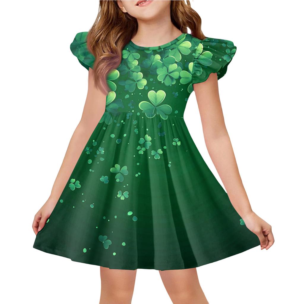 Girls' Summer Princess Dress - A-Line T-Shirt Dress St. Patrick's Day