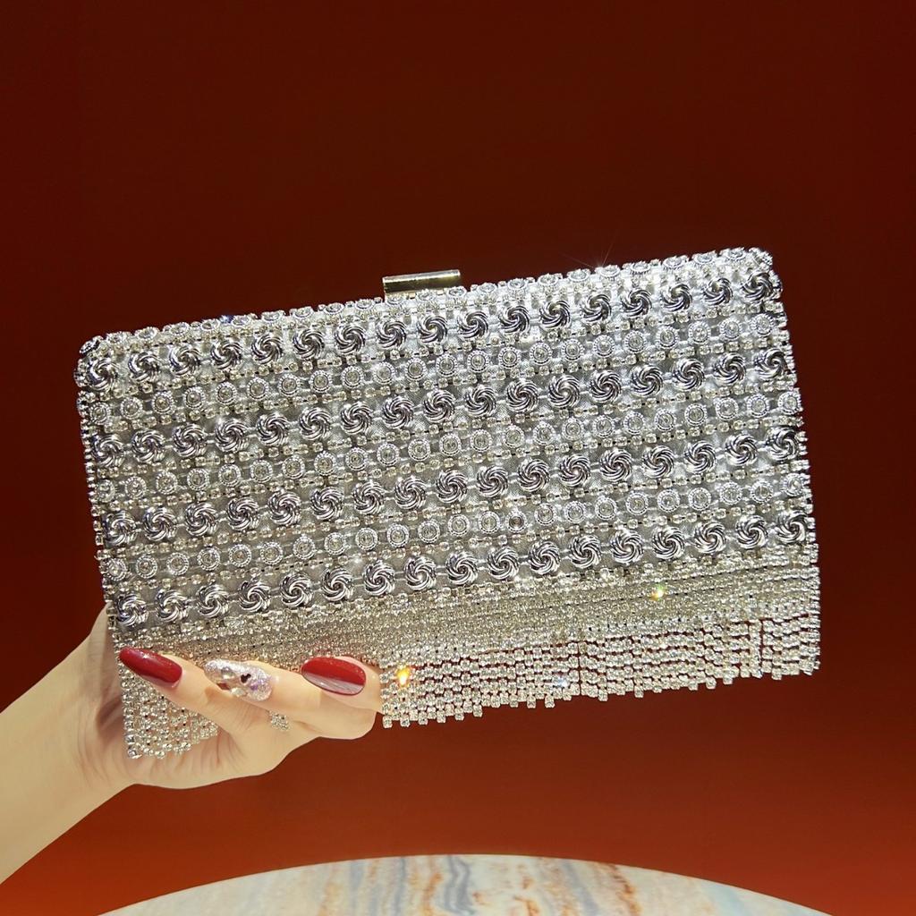 Hand-held Bag - High-end and Luxurious Floral Diamond-set Evening Bag - French-style Shiny Handbag Casually