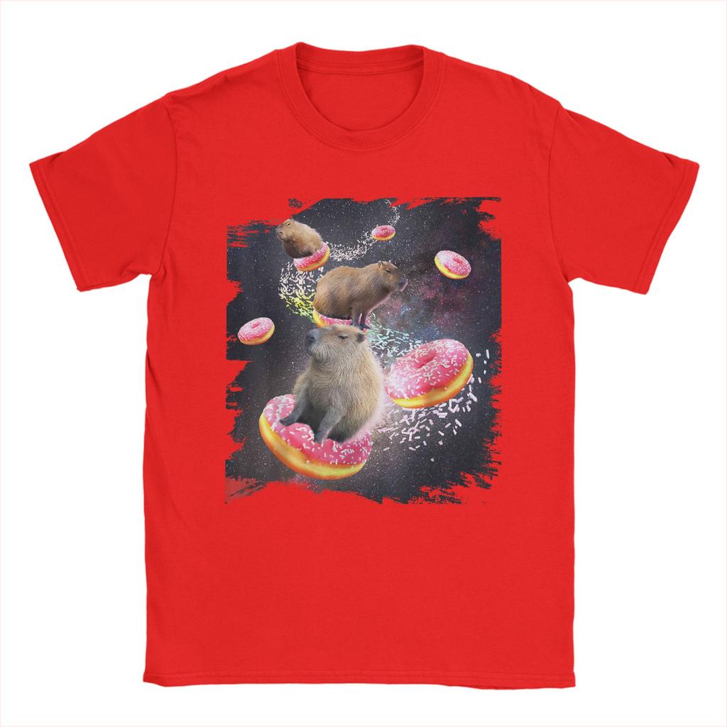Space Capybara Riding Donut Galaxy Capybaras TShirt Summer Cotton T Shirts For Unisex Fashion Tshirt Short Sleeves Y2K Funny Tops