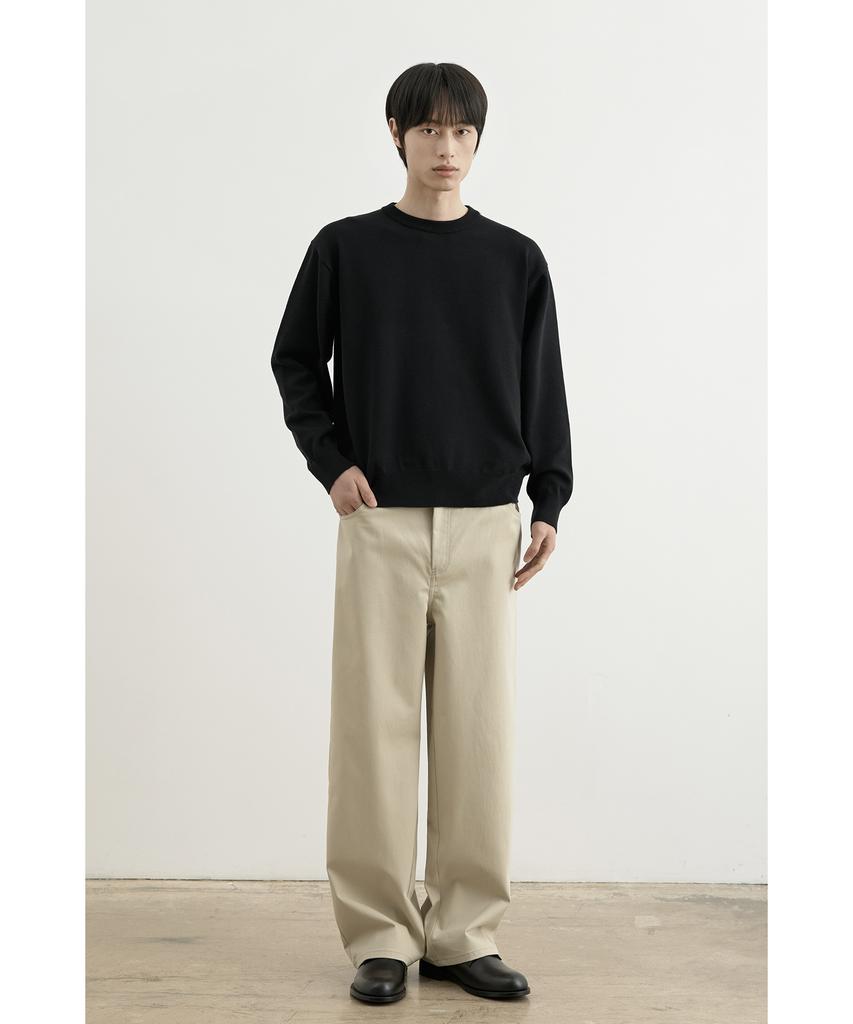 WHOLOVESART Structure Wide Cotton Chino Pants Light Beige