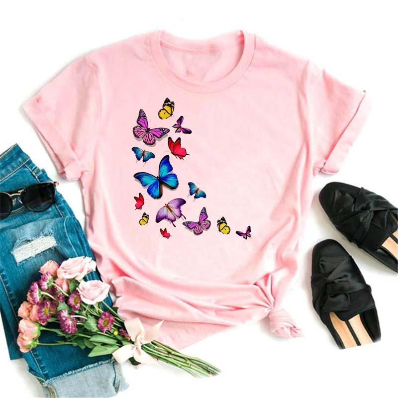 Summer Burst Cute Cartoon Butterfly Trend Letter Print Top T-shirt Woman Tops  Oversized T Shirt  Aesthetic Clothes