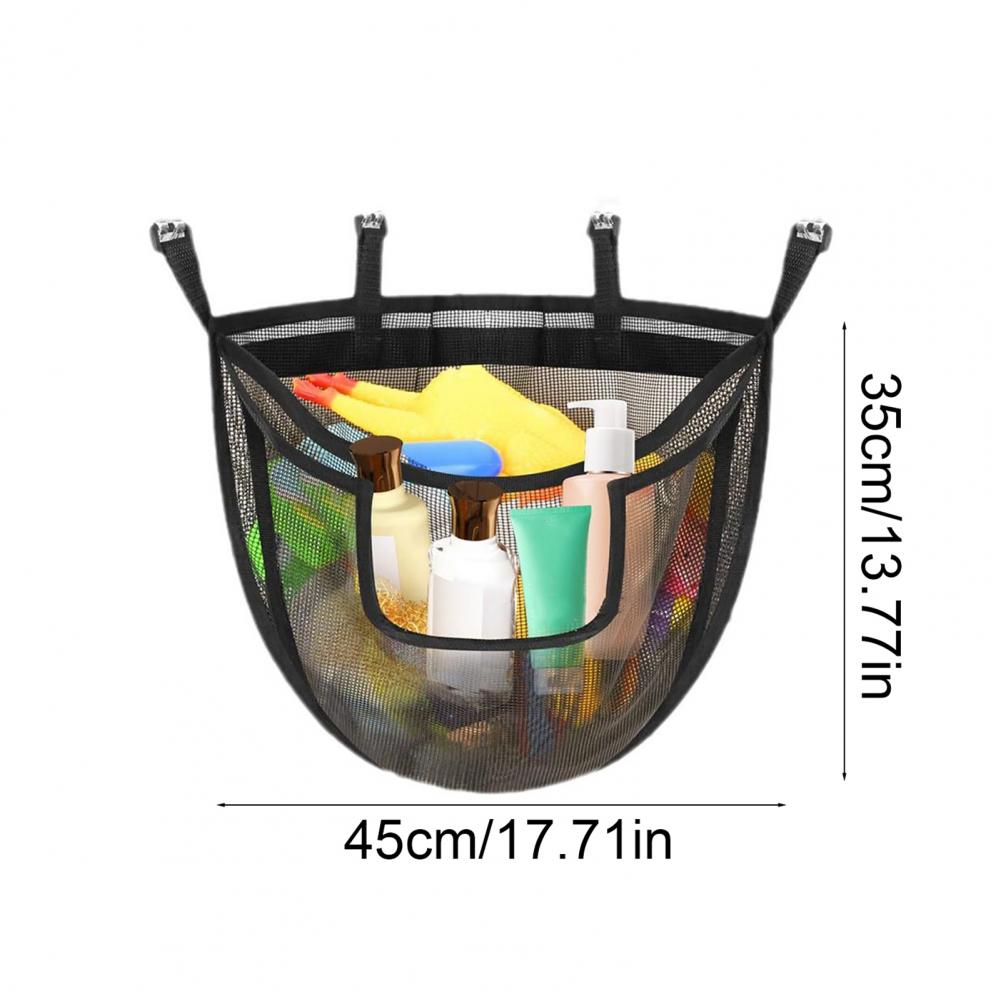 Bathroom Toy Storage Bag with Hooks Mesh Design Water Leakage Mildew-Proof Kids Toy Storage Organizer