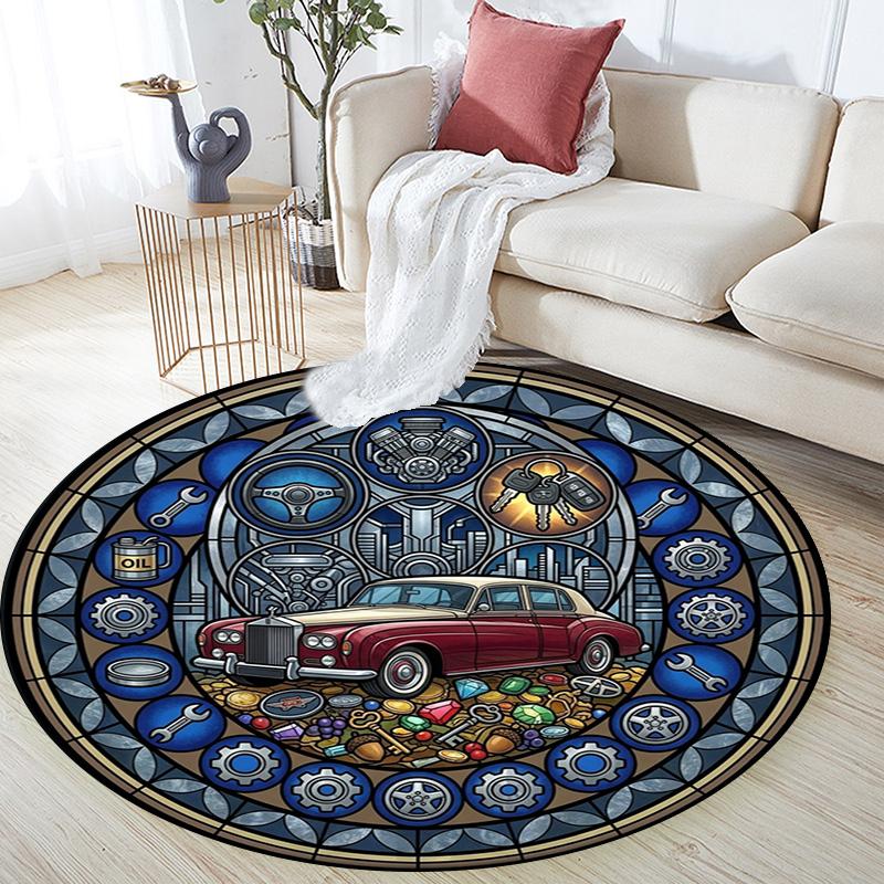 Automotive Glass Art Round Area Rug Under Office Chairs Bedroom Living Room Home Decor