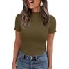 Ribbed Knit Short Sleeve Blouses for Women Casual Mock Neck Women's Short Sleeve Tops Stretchy Slim Fit Womens Short Sleeve Blouses Pullover Style