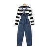 Mengtejiao Girl's Striped Long-Sleeve Denim Overalls 2-Piece Set