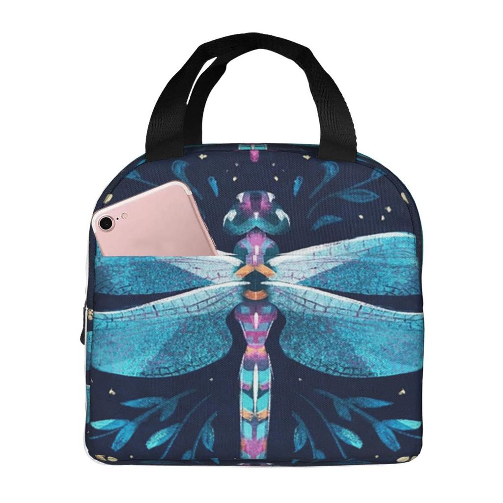 Colorful Dragonfly With Flower Insulated Lunch Bag for Women Kids Leakproof Food Boxes Thermal Lunch Box Tote