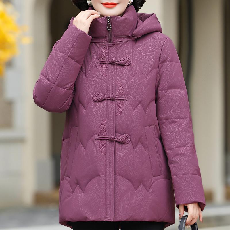 Middle Age Women Winter Short Down Coats Vintage Plus Size Parkas Hooded Elegant Thick Warm Down Jackets Woman Outerwears