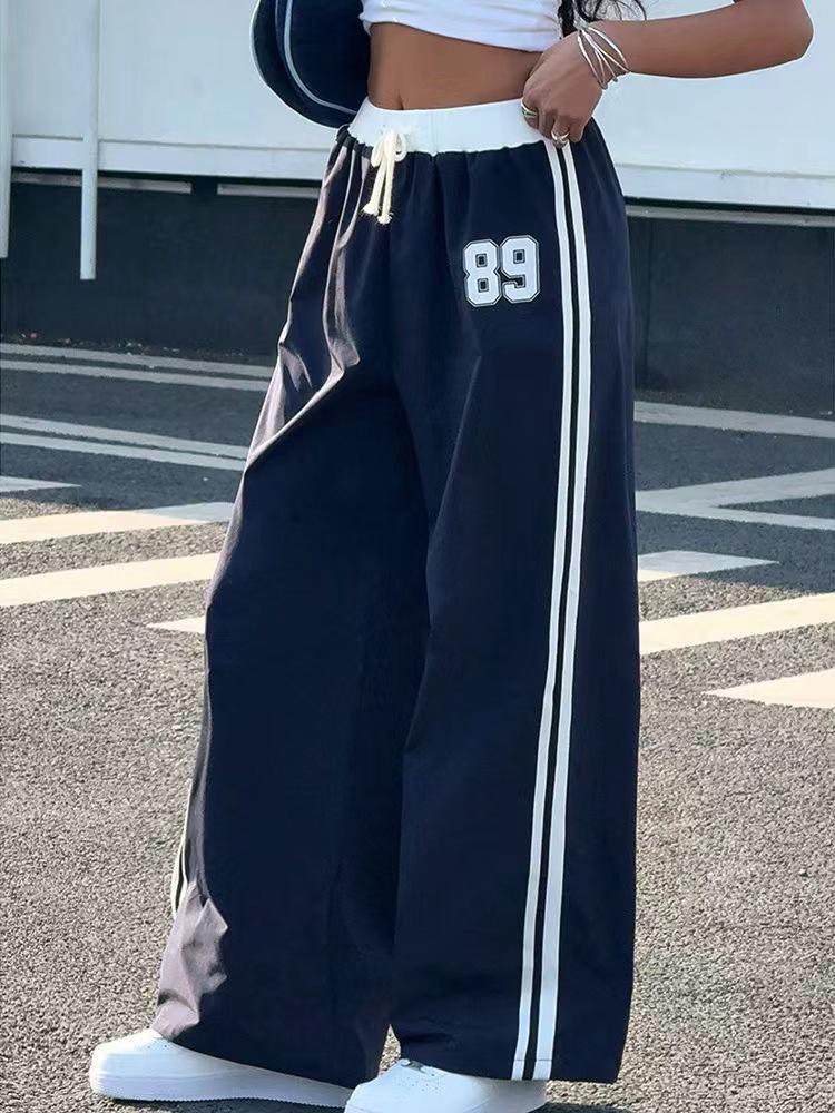 

Весна/Лето 2025 Брюки с высокой посадкой, колор-блок, широкие штанины, кулиска M темно-синий