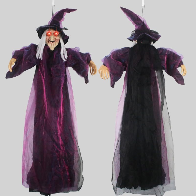 Nicro Hot Selling Latex Witch Ghost with Hat Hanging Pendant Haunted House Horror Glowing Long Hair Halloween Decorations