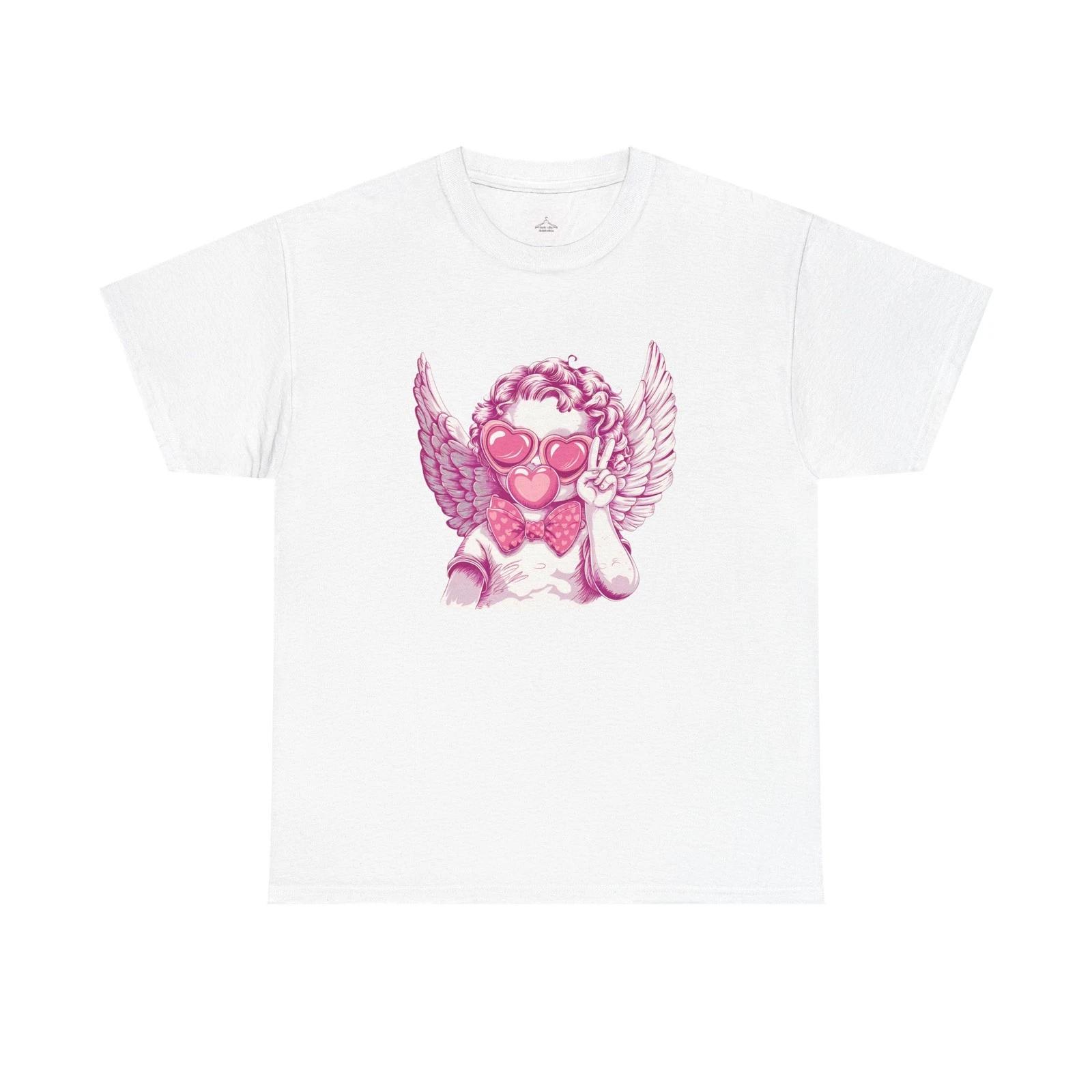 

Cute Angel Heart Tee, Casual T-Shirt for Valentine s Day, Gift for Friends, L