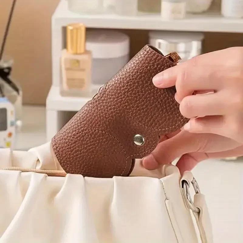 1pc Litchi Embossed Glasses Cover Cute Hanging PU Leather Sunglasses Reading Glasses Storage Bag Portable Travel Eyewear Holder