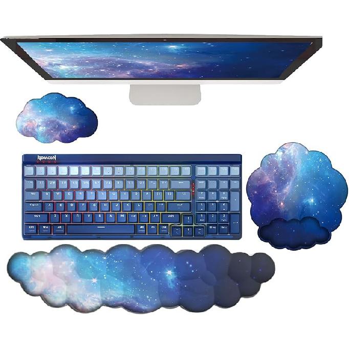 Cloud Keyboard Wrist Rest Purple Mouse Pad with Wrist Rest for Computer Keyboard and Mouse Pad Set Memory Foam PU Base Cute Ergonomic Wrist Pad