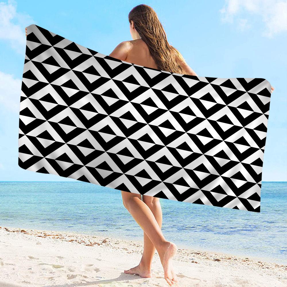 Black and White Pattern Towel Microfiber Beach Towel Absorbent Quick dry Soft Yoga Swimming Resort Mountain Climbing Towel